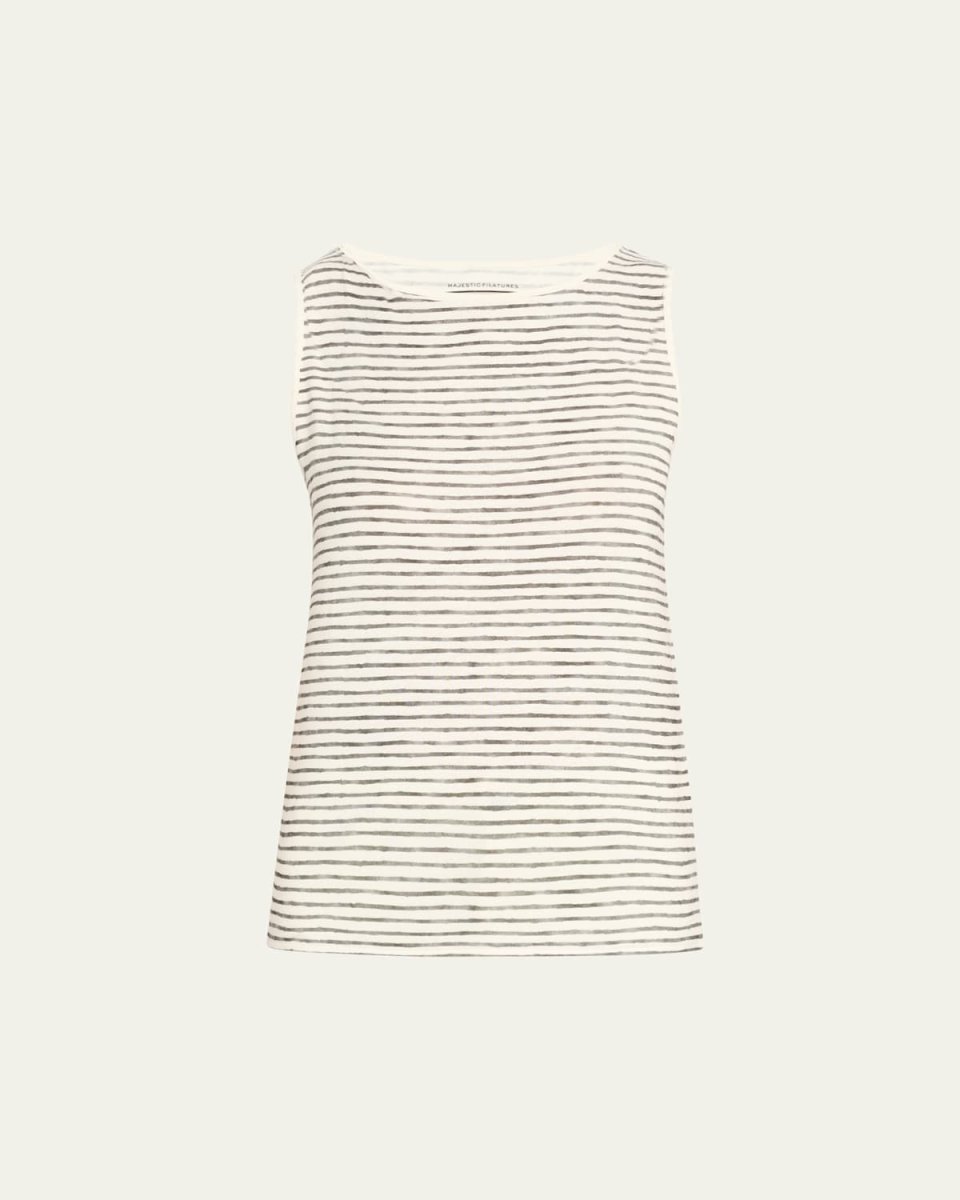 Stretch Linen Stripe Boat-Neck Tank Top